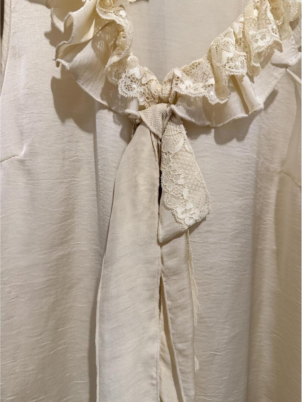 Diva Cream Lace Ruffle Tie Neck Sleeveless Blouse Size M - Picture 5 of 6